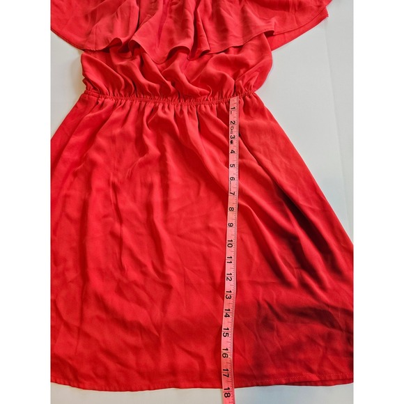 Express Off The Shoulder Dress Womens Small Red Ruffle Elastic Waist Mini Dress - Picture 3 of 5